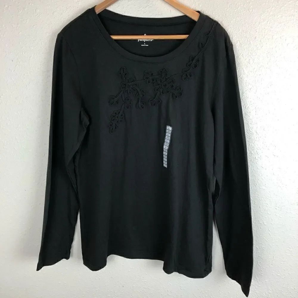 NWT Passports Black Long Sleeve T-Shirt Size L